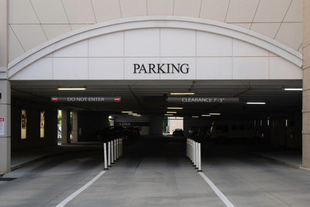 multifamily building washing parking garage entrance
